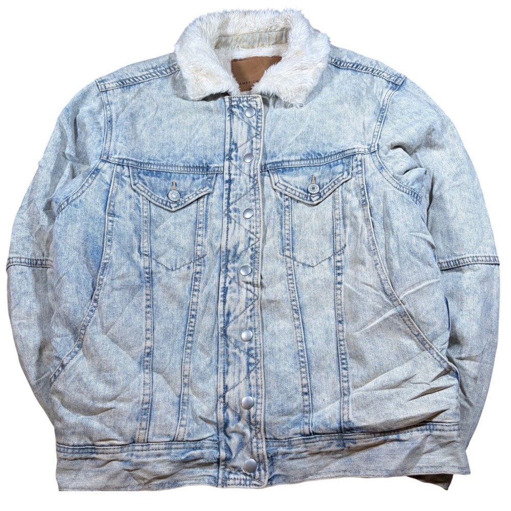 Chores Y2K Mens Acid Wash Denim Sherpa Lined Trucker Jacket Blue‎ Size Medium